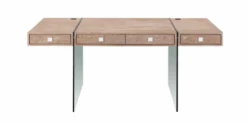 Elegant Modern Walnut Office Desk With Clear Glass Legs