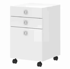 Pure White Mobile File Cabinet With Two Utility Drawers