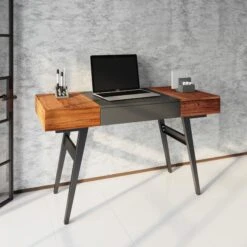51" Mahogany & Slate Desk With Expandable Desktop And Storage