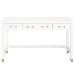 Star 54" Matte White Lacquer & Brushed Brass Executive Desk
