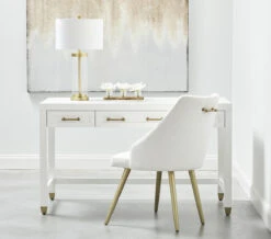 Star 54" Matte White Lacquer & Brushed Brass Executive Desk -Home Decor Shop StellaDesk MatteWhite 3 01