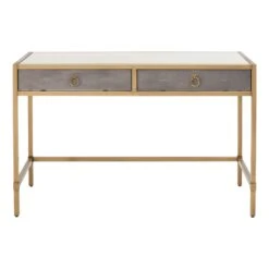 Star 49" Brushed Gold And Strand Shagreen Desk
