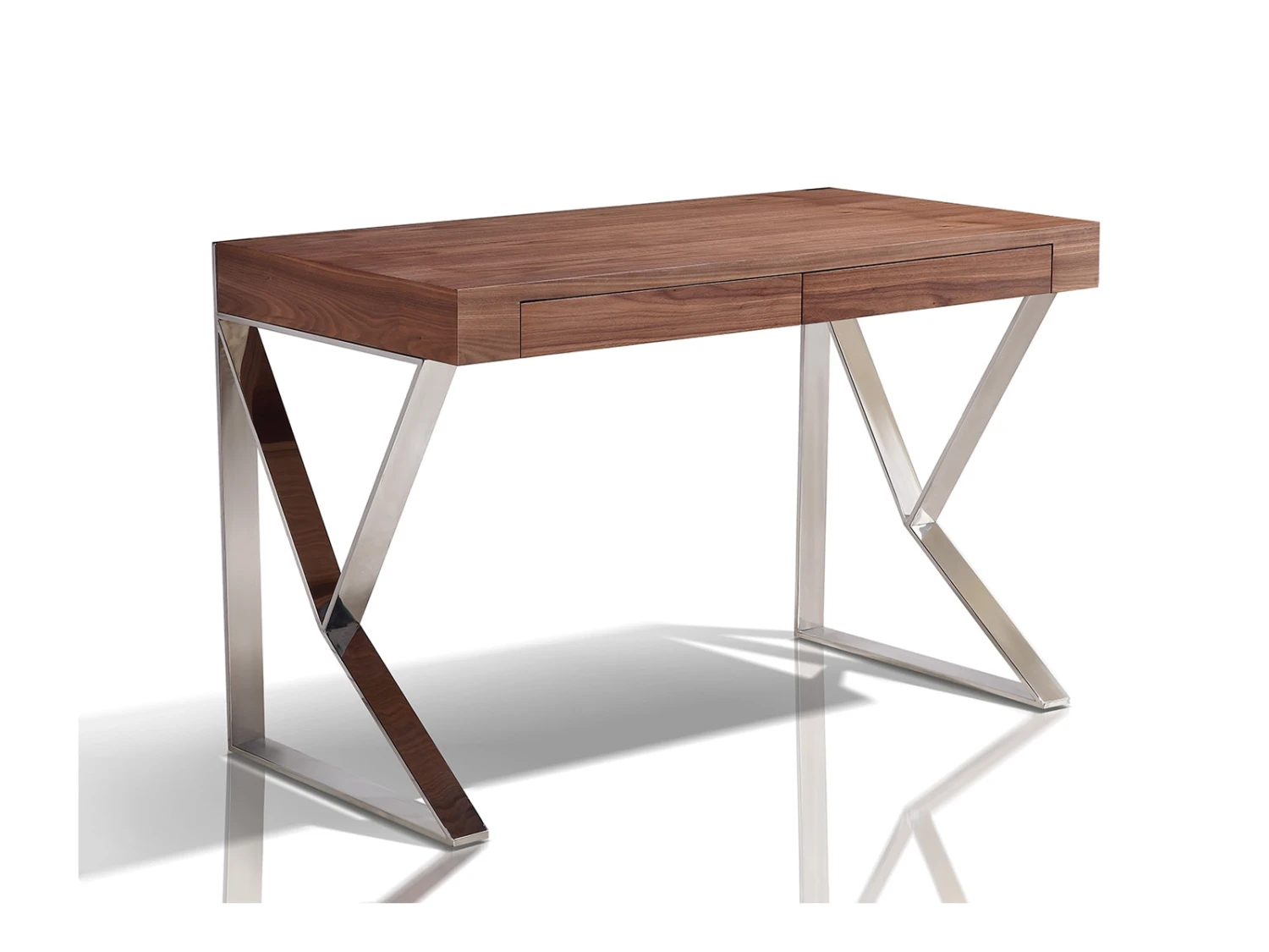 Walnut 47" Modern Desk With Two Drawers And Stainless Steel Legs 2 Walnut 47" Modern Desk With Two Drawers And Stainless Steel Legs - Image 2