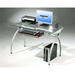 Tempered Glass Workstation With Mahogany Keyboard Trim