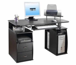Compact Workstation With Storage And Optional Printer Stand In Espresso