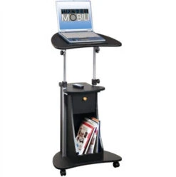Modern Black Mobile Laptop Stand With Storage