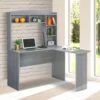 47" Gray Modern L-Desk With Hutch