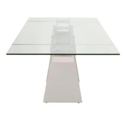 Star Modern 71" - 107" Glass & Matte Gray Steel Conference Table -Home Decor Shop VidaExtensionDiningTable MatteLightGray 1 05