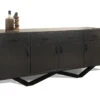 80" Dark Gray Oak Matte Storage Credenza With Black Steel Base