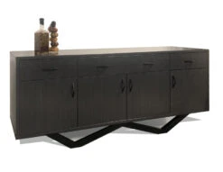 80" Dark Gray Oak Matte Storage Credenza With Black Steel Base