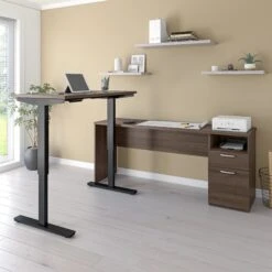 71" Adjustable L-Desk With Filing Area In Antigua