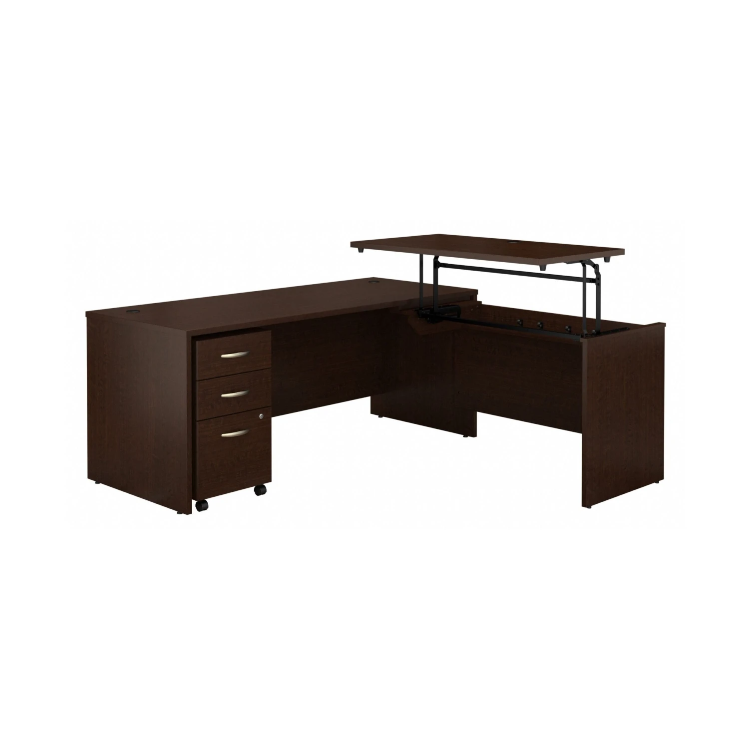 72" X 72" Mocha Cherry L-Shaped Desk With Sit-Stand Return And Mobile File 2 72" X 72" Mocha Cherry L-Shaped Desk With Sit-Stand Return And Mobile File - Image 2