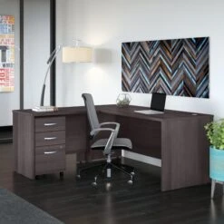 Storm Gray 72" X 72" Modern L-shaped Desk With Mobile Pedestal