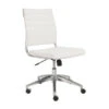 Modern White Leather Armless Office Chair With Chrome Base