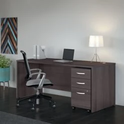 Storm Gray 60" Executive Desk With Included Mobile Pedestal