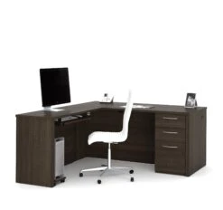 Modern L-shaped Desk In Dark Chocolate Finish