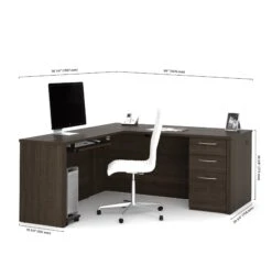 Modern L-shaped Desk In Dark Chocolate Finish 7 Modern L-shaped Desk In Dark Chocolate Finish -Home Decor Shop bestar embassy 60852 79 dark chocolate dim