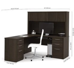 66" Premium L-shaped Desk With Hutch In Dark Chocolate -Home Decor Shop bestar embassy 60853 79 dark chocolate dim