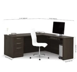 Modern 71" X 76" L-shaped Desk In Dark Chocolate Finish -Home Decor Shop bestar embassy 60892 79 dark chocolate dim