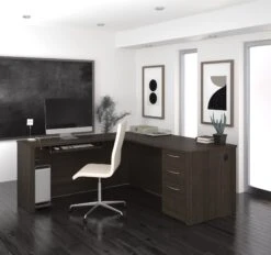 Modern 71" X 76" L-shaped Desk In Dark Chocolate Finish