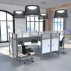 Pro-Biz Premium White Quad Desk With Ultimate Privacy & Gray Tack Boards