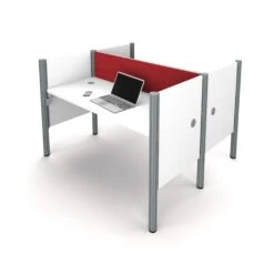 Pro-Biz Face-to-Face Double Desk In White With Red Tack Board