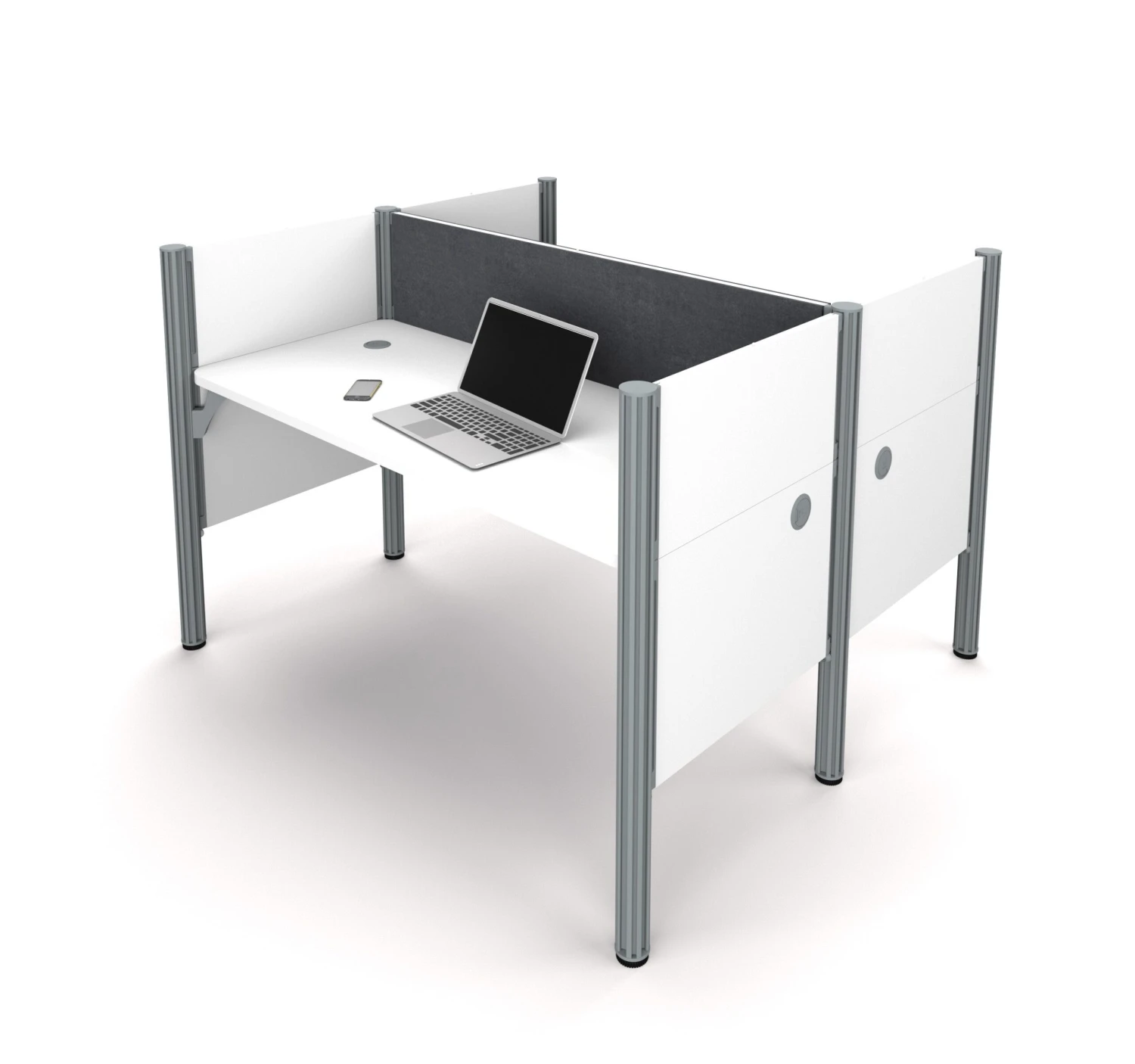 Pro-Biz Face-to-Face Desk In White With Gray Tack Board 1 Pro-Biz Face-to-Face Desk In White With Gray Tack Board