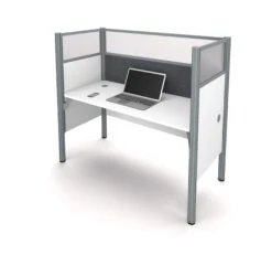 White 62" Premium Workstation With 55" Privacy Panel & Gray Tack Board