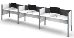White Pro-Biz Triple Workstation With Gray Tack Board