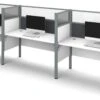 White Triple Workstation With 55" Privacy Panel & Gray Tack Board