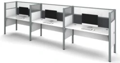White Triple Workstation With 55" Privacy Panel & Gray Tack Board