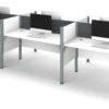 Premium White Six-Desk Workstation With Gray Tack Board
