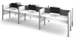 Premium White Six-Desk Workstation With Gray Tack Board