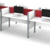 Premium White Six-Desk Workstation With Red Tack Board
