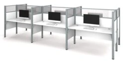Pro-Biz White Six-Desk Workstation With 55" Privacy Panel