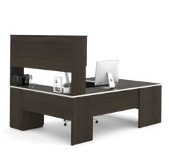U-shaped Desk In Dark Chocolate With Nickel Accents -Home Decor Shop bestar ridgeley u desk chocolate 52414 79 fond blanc 2