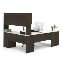 Modern U-shaped Desk In Dark Chocolate & White Finish -Home Decor Shop bestar ridgeley u desk chocolate white 52414 31 fond blanc 2
