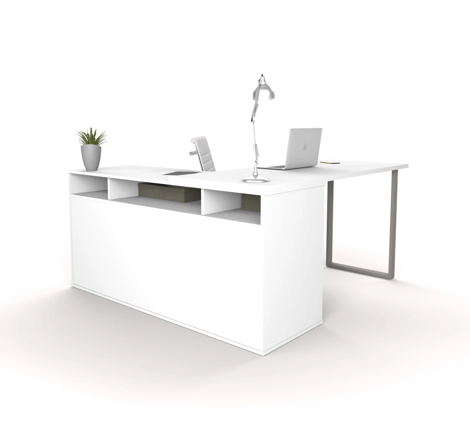 59" X 59" White L-shaped Desk With Integrated Storage 3 59" X 59" White L-shaped Desk With Integrated Storage - Image 3