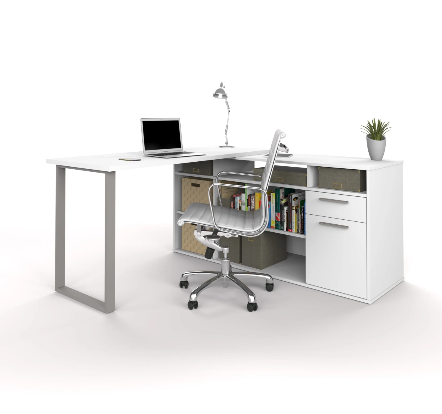59" X 59" White L-shaped Desk With Integrated Storage 2 59" X 59" White L-shaped Desk With Integrated Storage - Image 2