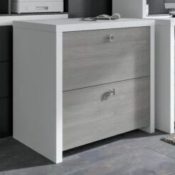 30" Premium Lateral File Cabinet In Pure White/Modern Gray