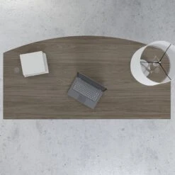 72" Bow-Front Office Desk With Privacy Panel In Modern Hickory -Home Decor Shop c58c3f775d36758c61dabc8ff57b85c2dfc62718