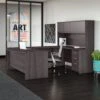 Modern Storm Gray U-shaped Desk With Hutch & Mobile File