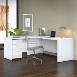 White 72" L-Shaped Desk With 42" Return And Mobile Pedestal