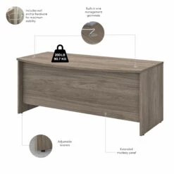 72" Bow-Front Office Desk With Privacy Panel In Modern Hickory -Home Decor Shop c95c20c012c2417721772306313a3b0c299df932