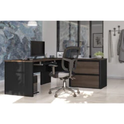 71" X 83" L-Shaped Desk With Oversized File Drawers In Antigua And Black