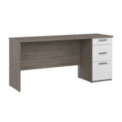 65" Modular Desk In Silver Maple/White With Built-in File