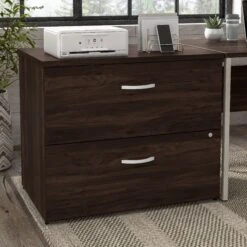 36" Pre-Assembled Modern Lateral File Cabinet In Black Walnut