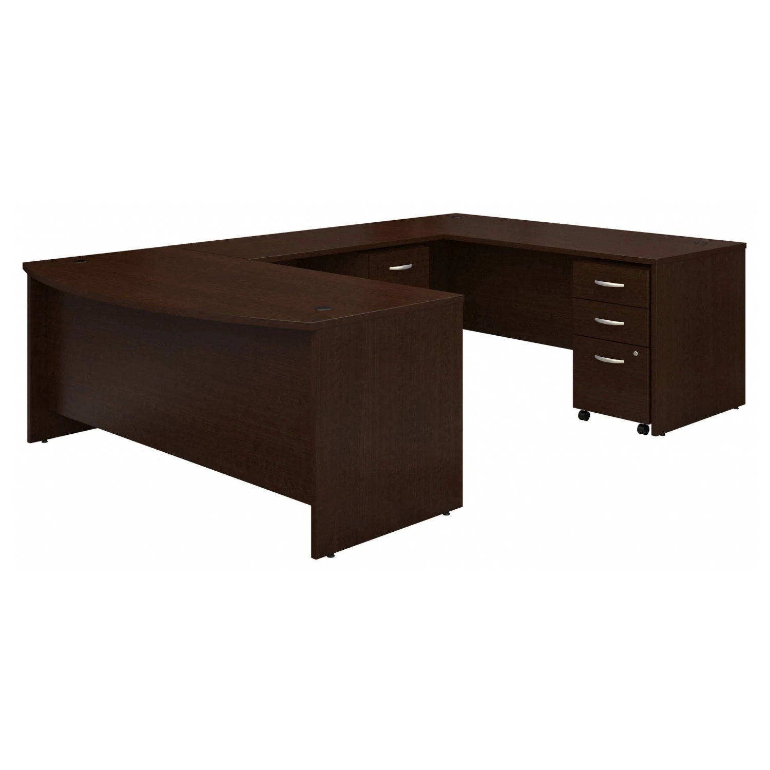 72" Bow-Front U-Shaped Desk With Two Mobile Pedestals In Mocha Cherry 2 72" Bow-Front U-Shaped Desk With Two Mobile Pedestals In Mocha Cherry - Image 2