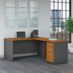 Natural Cherry & Graphite L-Shaped Desk With Mobile File
