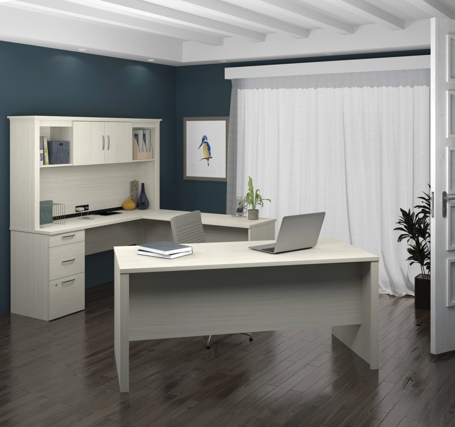 White Chocolate Premium Modern U-shaped Desk With Hutch 2 White Chocolate Premium Modern U-shaped Desk With Hutch - Image 2